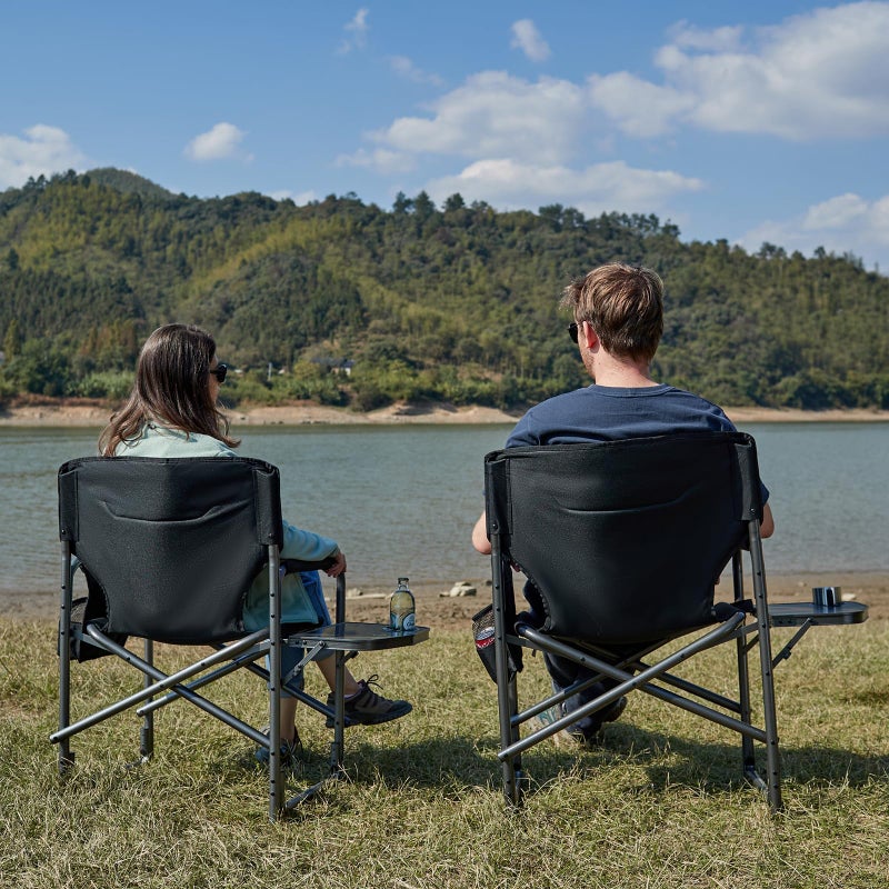TIMBER RIDGE Aluminum Oversized Camping Chair, Lightweight Portable Directors Chair with Side Table Detachable Side Pocket for Outdoor Camping, Lawn, Picnic, Support 400lbs Black - Image 2